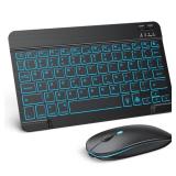 TECURS Bluetooth Keyboard and Mouse Combo for iPad - Rechargeable Wireless Keyboard & Mouse with 7-Color Backlit Compatible with iPad 10th/9th/8th Gen, iPad Pro/Air/Mini, iPhone15/14/13 Pro, Black - R