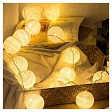 Anordsem Battery String Light Indoor: 6.88Ft/10 LED Cotton Ball Lanterns 2 Pack - Fairy Cozy Lighting Hanging Deco for Room Bedroom Party - Birthday Gifts for Babies Students Adults - Retail: $15