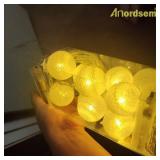Anordsem Battery String Light Indoor: 6.88Ft/10 LED Cotton Ball Lanterns 2 Pack - Fairy Cozy Lighting Hanging Deco for Room Bedroom Party - Birthday Gifts for Babies Students Adults - Retail: $15
