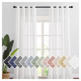 NICETOWN Linen Sheer Curtains 96 inches Long for Living Room, Bedroom Curtains 2 Panels Set Grommet Semi Sheer Privacy with Light Filtering Flax Open Linen Weave Drapes, W52 x L96, White - Retail: $24