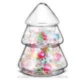 Sliner Christmas Tree Candy Jars Glass Cookie Jars with Lids Lovely Christmas Tree Jar Bowl Food Storage Container for Xmas Festival Holiday Party Gift Table Decoration(5.71 x 3.94 Inch,Clear)