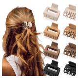 DEPOKA Matte Hair Clips for Women and Girls - Rectangle and Double Row Small Claw Clips for Thin/Medium Fine Hair - Nonslip Jaw Clips (Beige, Khaki, Brown, Black) - Retail: $8