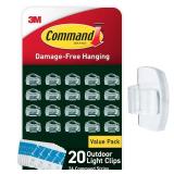 Command Outdoor Light Clips, 20 Clear Clips and 24 Strips, Damage Free Hanging Christmas Decorations with Weather Resistant Strips, Wall Clips for Hanging Outdoor Lights and Cable Management - Retail: