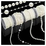 Towenm 4 Rolls 76 Feet Pearls String Garland, Faux Pearl Beads Roll Strand for Crafts, Artificial Pearls Chain Trim for Wedding Party Flower Valentine Christmas Decoration, 4mm 6mm 8mm 8+3mm, Ivory - 