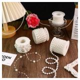 Towenm 4 Rolls 76 Feet Pearls String Garland, Faux Pearl Beads Roll Strand for Crafts, Artificial Pearls Chain Trim for Wedding Party Flower Valentine Christmas Decoration, 4mm 6mm 8mm 8+3mm, Ivory - 