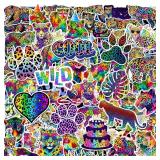 Neon Cheetah Stickers 60Pcs Rainbow Cheetah Vinyl Waterproof Leopard Print Stickers Neon Rainbow Leopard Jungle Safari Animal Decals for Laptop, Guitar, Water Bottles, Car, Bumper, Luggage, Phone - Re