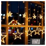ZBPP 12 Stars 138 LED Fairy Tale Lights Star String Lights Star Curtain Lights with Timer 8 Mode Memory Function, Hangable, Suitable for Christmas, Wedding, Party, Home Decoration, Warm White - Retail