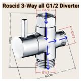 1/2\" Brass 3-Way Switch Valve Shower Switch Adapter with Seal, Three-Way Vents Adapter Switch Valve for Shower System, Kitchen, Bathroom, Chrome - Retail: $12