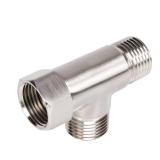 NearMoon Solid Brass G1/2\" 3 Way Diverter Valve - Hose Fitting Tee, T Shape Adapter Connector for Angle Valve Hose, Bath Shower Arm, and Toilet Bidet Sprayer Faucet (Brushed Nickel) - Retail: $9