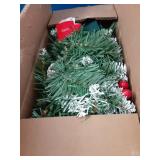 Christmas Garland with Lights - 9FT Pre-Lit Flocked Garland with 30 LED Bulbs, Red Berries, Pine Cones, Artificial Pine Battery Operated Garland for Fireplace, Staircase, Indoor & Outdoor Decoration -