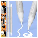 ARTISTRO 2 White Dual-Tip Acrylic Paint Pens - Multisurface Markers for Glass, Rock, Fabric, Wood, Plastic & More - 1 mm Fine & Brush Tips - Retail: $7