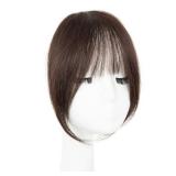 EINAEY Clip in Bangs 100% Real Human Hair, Darkest Brown French Fake Bangs, Bangs Hair Clip & Clip On Bangs for Women, Fringe with Temples, Natural Blend - Retail: $22