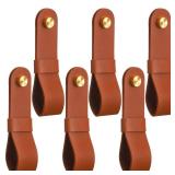CroBlissful 6 Pcs Leather Curtain Rod Holders PU Leather Curtain Rod Bracket Mounted Loop Straps with Screws and Plastic Wall Plugs, Boho Pole Hanger Hook for Towel Oar Home Wall Display Decor(Brown) 