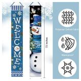 Deroro Welcome Winter Snowman Porch Banner Sign, Blue Farmhouse Door Decorative Hanging Welcome Banner Flag, Christmas Seasonal Bird Snowflake Rustic Decoration Home Outdoor Decor - Retail: $10