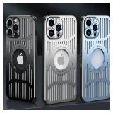 Doulings Designed for iPhone 16 Pro Max Case,[Compatible with MagSafe][Military Drop & Camera Lens Protection],Luxury Aluminum Alloy Heat Dissipation Logo View Shockproof Cover,Silver - Retail: $16