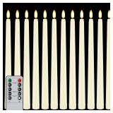 Hopule 12 Pcs Flickering Flameless LED Taper Candles, 11\" Long Fake Taper Candles Battery Operated with Remote Timer, Ivory Plastic Electric Candlesticks for Wedding Party Christmas Holiday - Retail: