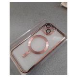 Misea Magnetic for iPhone 15 Case Compatible with MagSafe [Never Yellowing] [Military Grade Drop Protection] Full Camera Lens Protector Plating Soft Clear Phone Case for Women, Pink - Retail: $10