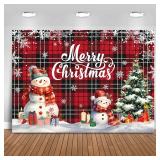 Mocsicka Merry Christmas Backdrop Xmas Red and Black Buffalo Plaid Party Decorations for New Year Holiday Party Supplies for Family Photography Background (7x5ft(82\"x60\")) - Retail: $9