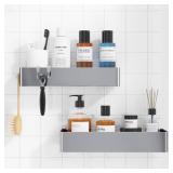 Kitsure Shower Caddy - 2 Pack Adhesive Shower Organizer, Rustproof Metal Shelves, No-Drill Bathroom Organizers and Storage, Silver Grey, Large - Retail: $25