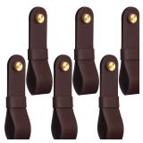 CroBlissful 6 Pcs Leather Curtain Rod Holders PU Leather Curtain Rod Bracket Mounted Loop Straps with Screws and Plastic Wall Plugs, Boho Pole Hanger Hook for Towel Oar Home Wall Display (Dark Brown) 