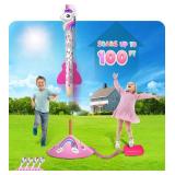 beefunni Unicorn Rocket Launcher for Kids, 4 Unicorns Outdoor Toys for Girls, Christmas Easter Birthday Gifts for Girls Ages 2 3 4 5 6 7 8 Years Old, Fun Indoor Toys for Kids Ages 2-4-6 Years Old - Re