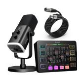 FIFINE Gaming Equipment Bundle, Dynamic XLR/USB Gaming Microphone Set with Streaming Audio Mixer for Podcast Recording Video Vocal, RGB Gamer Set with Volume Fader/XLR Interface for PC-AmpliGame KS5 -