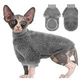 SUNFURA Sphynx Cat Sweater, Hairless Cats Turtleneck Pullover Kitten Sweaters for Cats Only, Warm and Soft Cat Pajamas Shirt with Sleeves Pet Winter Clothes Fleece Jumpsuit for Puppy, Grey L - Retail: