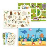 Babebay Disposable Placemats for Baby, 60 Pack Sticky Toddler Placemat for Restaurants, Dining Table, Party, Travel, 12\" x 18\" with 3 Designs - Retail: $12