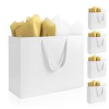 Ethhqu 5 Pack Large White Gift Bags with Handles, 12.6x8.7x4 Inches - Includes 10 Tissue Papers for Birthday, Wedding, Shopping Business, Thanksgiving, Christmas&Holiday (White Large-5 Pcs) - Retail: 
