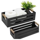 LotFancy Bathroom Decor Box, 2 Pack Toilet Tank Topper Basket, Wooden Bathroom Basket, Back of Toilet Storage Basket, Black Farmhouse Toilet Paper Holder - Retail: $25