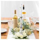 Jutom 12 Pcs Wedding Rose Candle Rings Artificial Floral Wreaths with Green Leaves Flower Candle Rings Candleholders Garland for Pillar Centerpiece Party Table Decor, 3.94