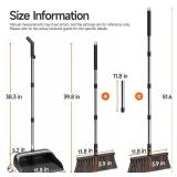 CTIME Broom and Dustpan Set, Extra Brush Head & 51.6\" Adjustable Long Handle Standing Dustpan Set, with Dust Pan Teeth to Clean Pet Hair, Easy Sweeping Suitable for Home Kitchen Office Lobby - Retail
