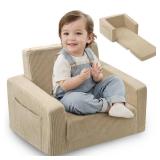 Jouha Toddle & Kids Chair,2-in-1 Soft Toddler Couches That Fold Out,Toddler Chairs Comfy 1-3 Years Old,Convertible Sofa to Lounge,Beige - Retail: $40