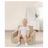 Jouha Toddle & Kids Chair,2-in-1 Soft Toddler Couches That Fold Out,Toddler Chairs Comfy 1-3 Years Old,Convertible Sofa to Lounge,Beige - Retail: $40