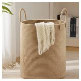 Jute Rope Laundry Hamper Basket by YOUDENOVA, 58L Tall Laundry Basket, Baby Nursery Hamper for Blanket Storage for Bedroom-Large-Jute - Retail: $21