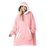 Giggling Getup Wearable Blanket Hoodie for Women and Men Gifts for Women Mom Wife Sherpa Fleece Hooded Blanket Sweatshirt Warm Cozy Sherpa Wearable Throw with Pocket & Sleeves for Adult Standard Pink 