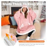 Giggling Getup Wearable Blanket Hoodie for Women and Men Gifts for Women Mom Wife Sherpa Fleece Hooded Blanket Sweatshirt Warm Cozy Sherpa Wearable Throw with Pocket & Sleeves for Adult Standard Pink 