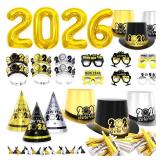 New Years Eve Party Supplies 2026 for 24 Guests, Happy New Years Decorations Party Favors Includes Top Hats, Tiaras, Glasses Accessories for Adults Kids Nye Decorations 2026 - Retail: $30