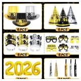New Years Eve Party Supplies 2026 for 24 Guests, Happy New Years Decorations Party Favors Includes Top Hats, Tiaras, Glasses Accessories for Adults Kids Nye Decorations 2026 - Retail: $30
