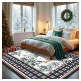 GarveeHome Christmas Washable Rug for Living Room, 6x9 Holiday Decor Area Rug for Bedroom Soft Low Pile Christmas Tree and Deer Rug Non Slip Throw Large Carpet for Dining Room Nursery, Black