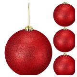 Liliful 4 Pcs Large Outdoor Christmas Ornaments Plastic Jumbo Fillable Balls Ornament Big Xmas Tree Hanging Decoration for Home Outside Holiday Lawn Yard Party (Glitter Red)