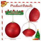 Liliful 4 Pcs Large Outdoor Christmas Ornaments Plastic Jumbo Fillable Balls Ornament Big Xmas Tree Hanging Decoration for Home Outside Holiday Lawn Yard Party (Glitter Red)