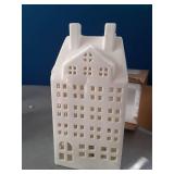 DN DECONATION Light Up Christmas Decor Village Sets, White Ceramic House with Lights, Modern Christmas Town Building Decorations, Winter Porcelain Village Xmas Decor for Tabletop Centerpiece Inside - 