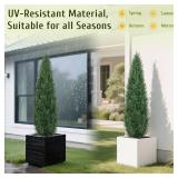 $100 4FT UV-Resistant Artificial Cedar Tree, Outdoor Potted Topiary (2)