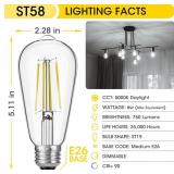 LED Edison Bulbs 8W, 60WEq, 5000K 750lm, E26, Dimmable, Clear, 8pc