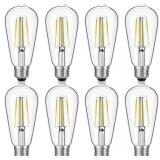 LED Edison Bulbs 8W, 60WEq, 5000K 750lm, E26, Dimmable, Clear, 8pc