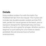 Sun Squad Hydro Toy Pickleball Set, No Balls.