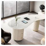 Oval White Sintered Stone Executive Office Desk with Drawers - Retail: $1,319