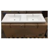 Angela 60 in. Double HG. White Bath Vanity Wall-mounted Floating Vanities with Gloss White Resin Stone Top 2 Drawers - Retail: $1,258