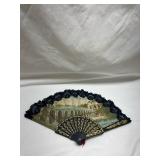 Hand-Painted Oriental Style Folding Fan with Lace Trim Hand-Painted Oriental Style Folding Fan with Lace Trim